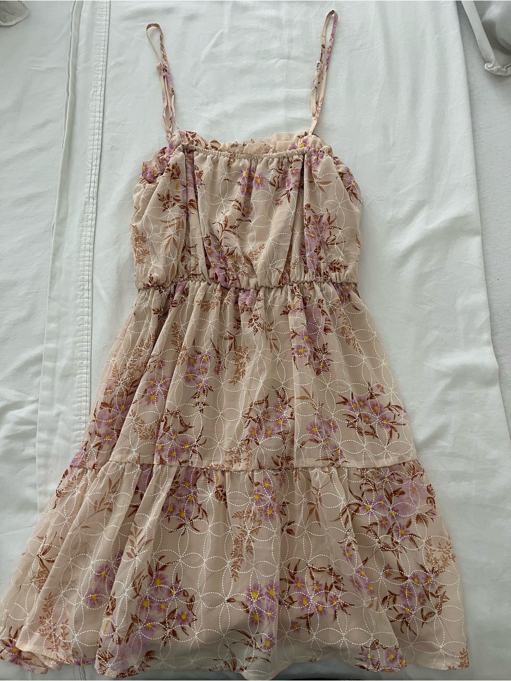 Liberty Love Beige Floral Tiered Sundress with Pink Accents